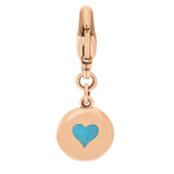 18ct Rose Gold Turquoise Round Shaped Heart Clip Charm, G665.