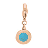 18ct Rose Gold Turquoise Round Shaped Heart Clip Charm, G665.
