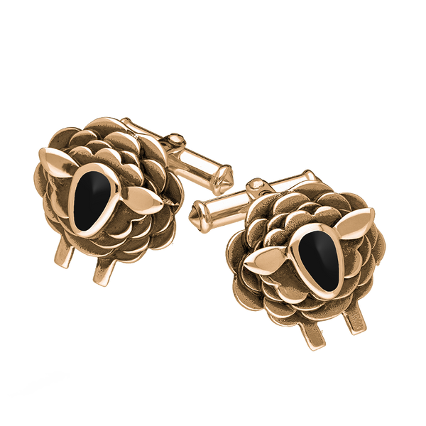 9ct Rose Gold Whitby Jet Sheep Cufflinks, CL547.
