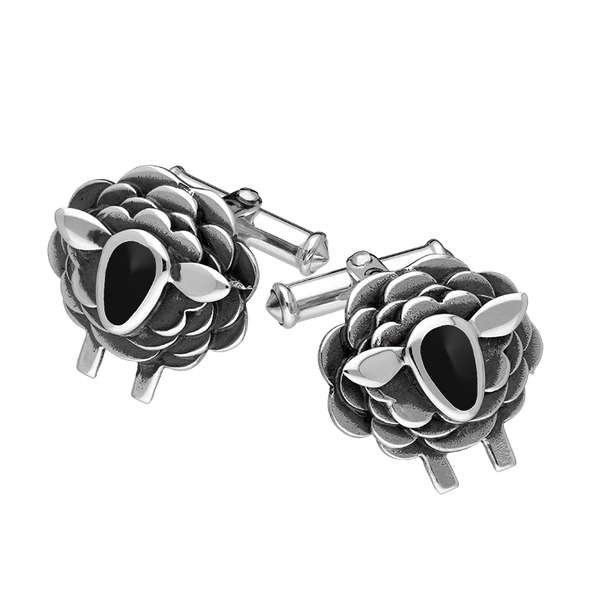 9ct White Gold Whitby Jet Sheep Cufflinks