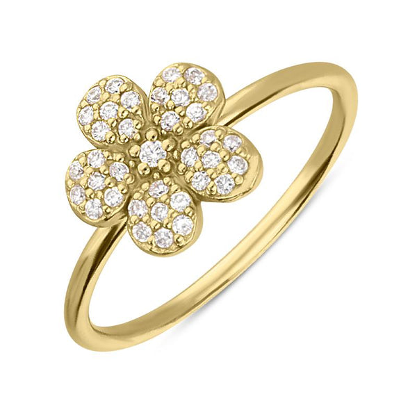 Sylva Sterling Silver Yellow Gold Vermeil Pave Flower Ring CHO-029