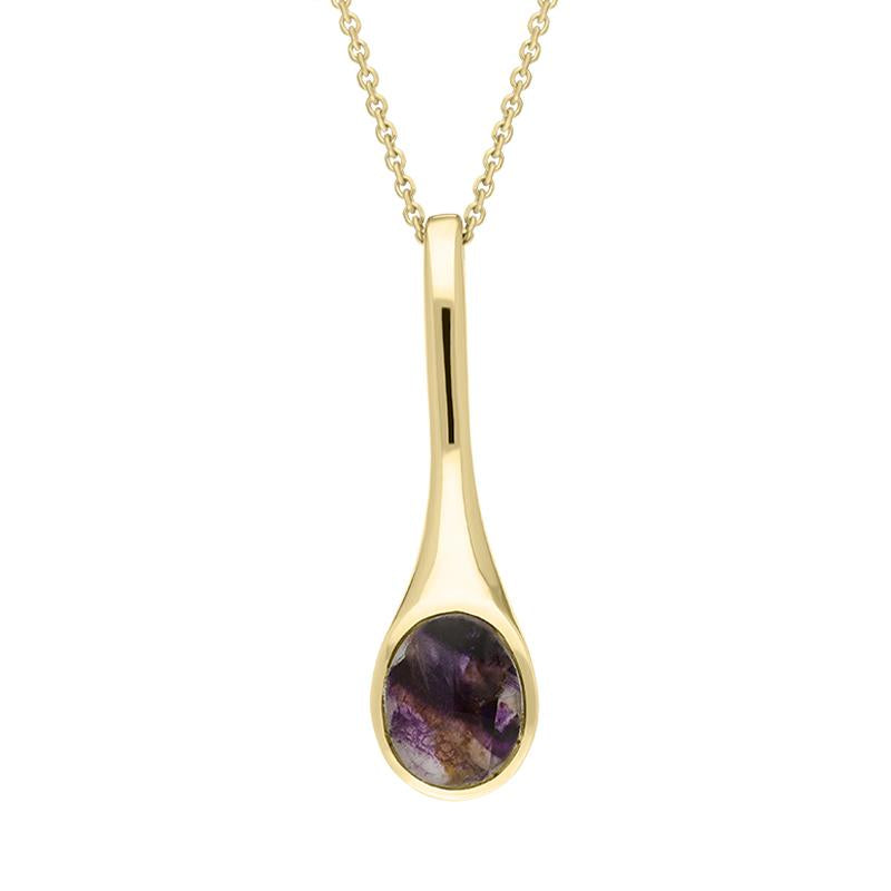 00031442 9ct Yellow Gold Blue John Oval Tapered Drop Necklace P1207