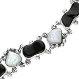 00088632 Sterling Silver Whitby Jet Moonstone Pear Abstract Unique Bracelet, BUNQ0000408