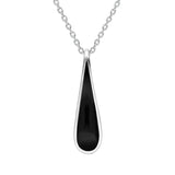 Sterling Silver Whitby Jet Curved Pear Pendant Necklace. P2707.