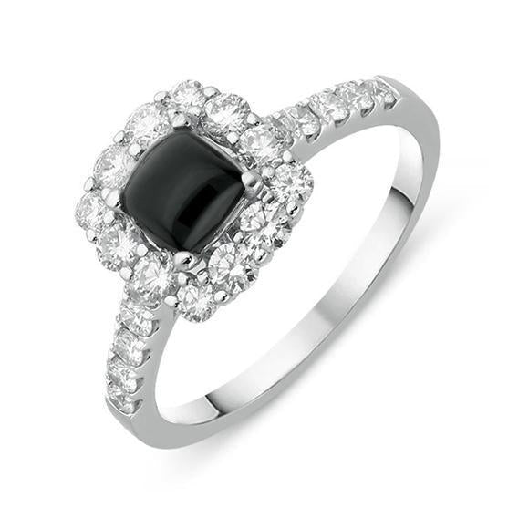18ct White Gold Whitby Jet 0.77ct Diamond Cushion Shaped Ring R899
