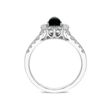 18ct White Gold Whitby Jet 0.77ct Diamond Cushion Shaped Ring R899