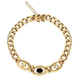 00166313 9ct Yellow Gold Whitby Jet Pearl Round Link Bracelet. BUNQ0001087