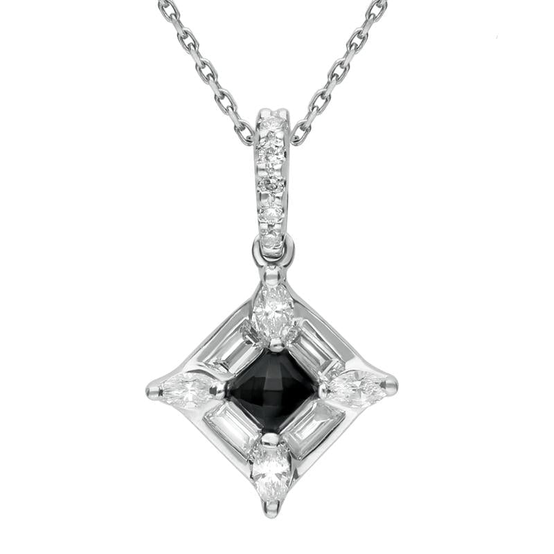 18ct White Gold Whitby Jet 0.37ct Diamond Square Necklace P1548C