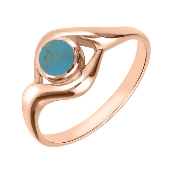 18ct Rose Gold Turquoise Round Twist Ring, R030.