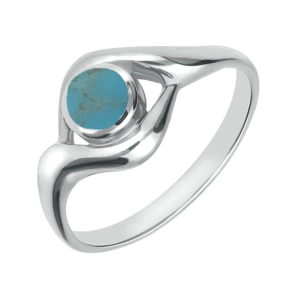 18ct White Gold Turquoise Round Twist Ring, R030.