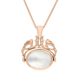 18ct Rose Gold Blue John Mother Of Pearl Double Sided Oval Swivel Fob Necklace, P104_4_2.