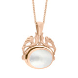 18ct Rose Gold Blue John Mother Of Pearl Double Sided Oval Swivel Fob Necklace, P104_4_3.