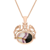 18ct Rose Gold Blue John Mother Of Pearl Double Sided Oval Swivel Fob Necklace, P104_4.