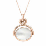 18ct Rose Gold Blue John White Mother of Pearl Oval Swivel Fob Necklace, P096.
