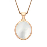 18ct Rose Gold Blue John White Mother Of Pearl Small Double Sided Oval Fob Necklace, P219.