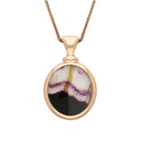 18ct Rose Gold Blue John White Mother Of Pearl Small Double Sided Oval Fob Necklace, P219_2.