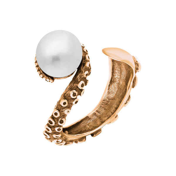 18ct Rose Gold Freshwater Pearl Bead Swirl Tentacle Ring, R1184.