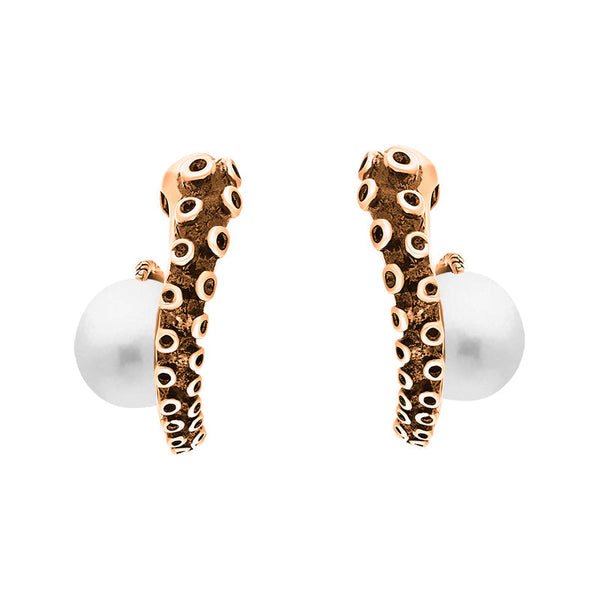 18ct Rose Gold Freshwater Pearl Tentacle Hoop Earrings, E2462.