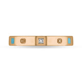 18ct Rose Gold Turquoise 0.05ct Diamond Queen's Jubilee Hallmark Princess Cut 3mm Ring
