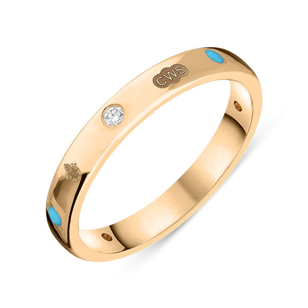 18ct Rose Gold Turquoise Diamond Jubilee Hallmark Collection 3mm Ring, R1193_3_JFH
