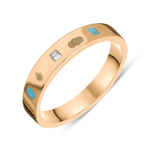 18ct Rose Gold Turquoise Diamond Jubilee Hallmark Collection Princess Cut 4mm ring, R1199_4_JFH