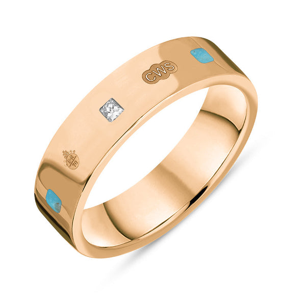 18ct Rose Gold Turquoise Diamond Jubilee Hallmark Collection Princess Cut 5mm ring, R1199_5_JFH