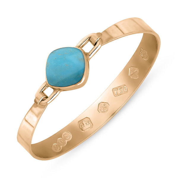 18ct Rose Gold Turquoise Jubilee Hallmark Collection Wide Cushion Bangle, B036_JFH