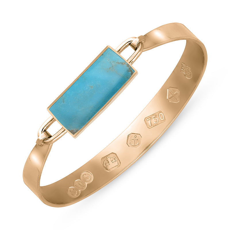 18ct Rose Gold Turquoise Jubilee Hallmark Collection Wide Oblong Bangle, B030_JFH