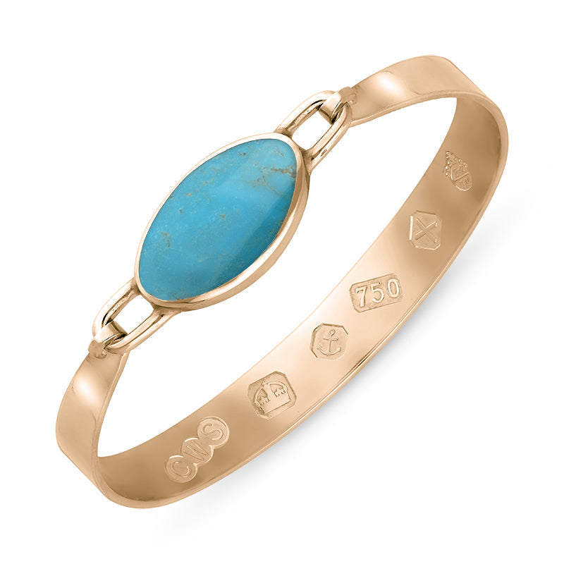 18ct Rose Gold Turquoise Jubilee Hallmark Collection Wide Oval Bangle, B020_JFH