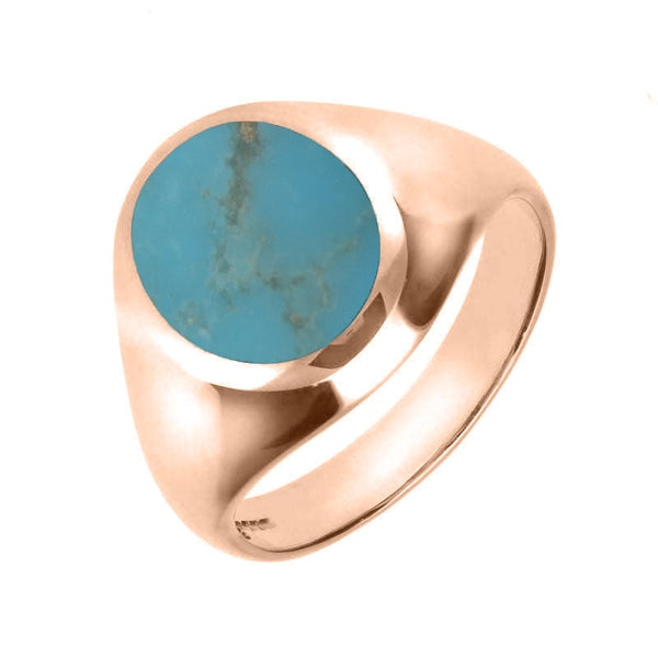 18ct Rose Gold Turquoise Medium Oval Signet Ring. R189.