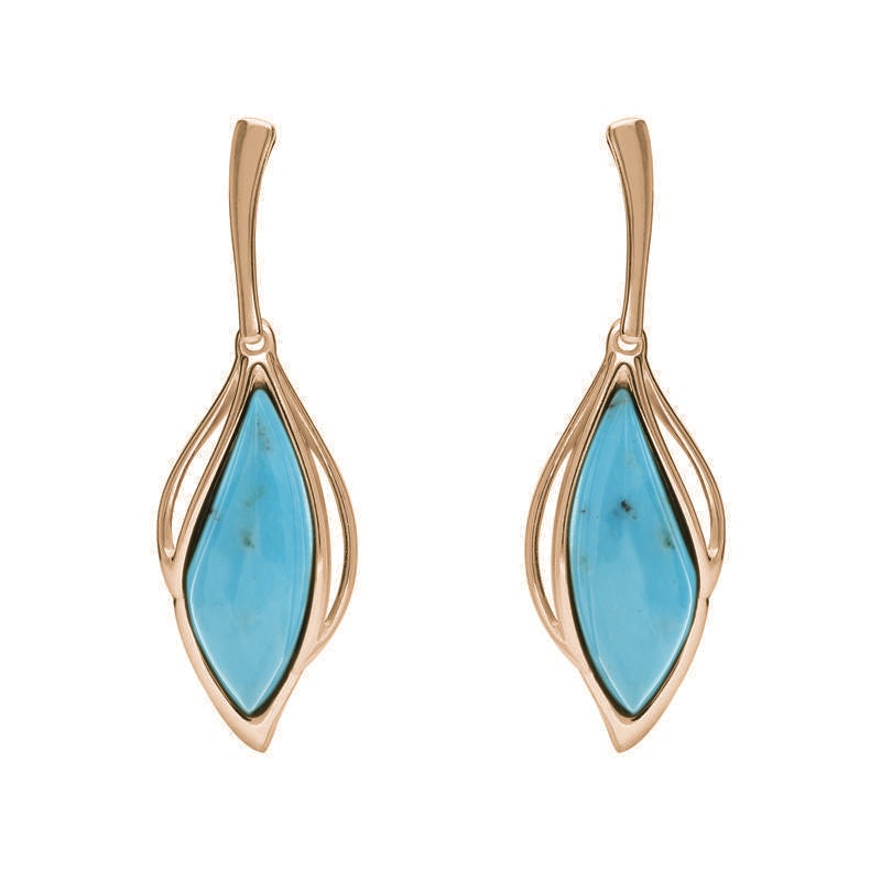 18ct Rose Gold Turquoise Open Marquise Drop Earrings