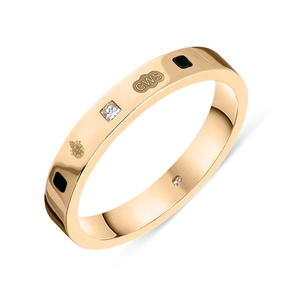 18ct Rose Gold Whitby Jet Diamond Jubilee Hallmark Collection Princess Cut 3mm Ring, R1199_3_JFH
