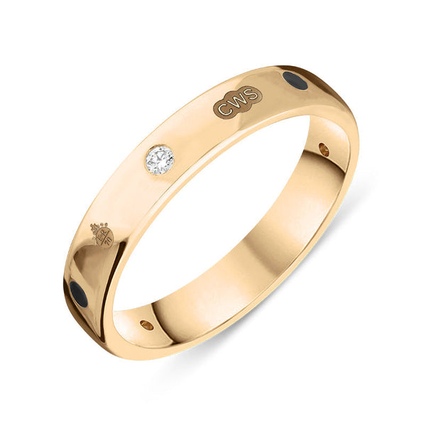18ct Rose Gold Whitby Jet Diamond 4mm Wedding Band Ring, R1193_4_JFH