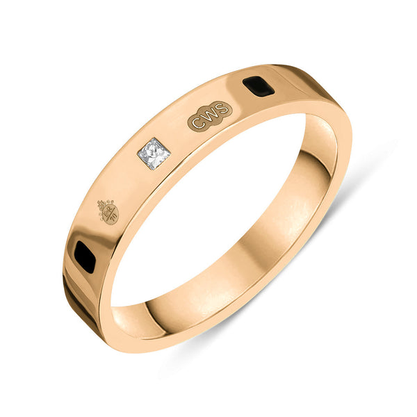 18ct Rose Gold Whitby Jet Diamond Jubilee Hallmark Collection Princess Cut 4mm ring, R1199_4_JFH