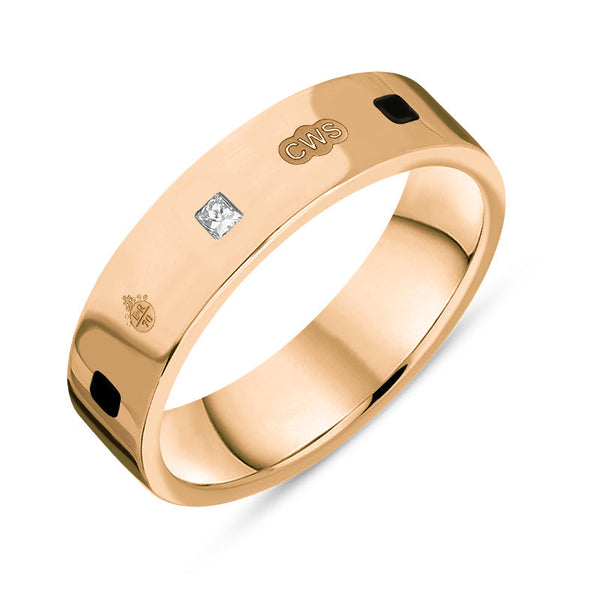 18ct Rose Gold Whitby Jet Diamond Jubilee Hallmark Collection Princess Cut 5mm ring, R1199_5_JFH