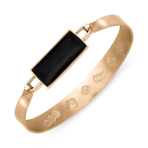 18ct Rose Gold Whitby Jet Jubilee Hallmark Collection Wide Oblong Bangle, B030_JFH