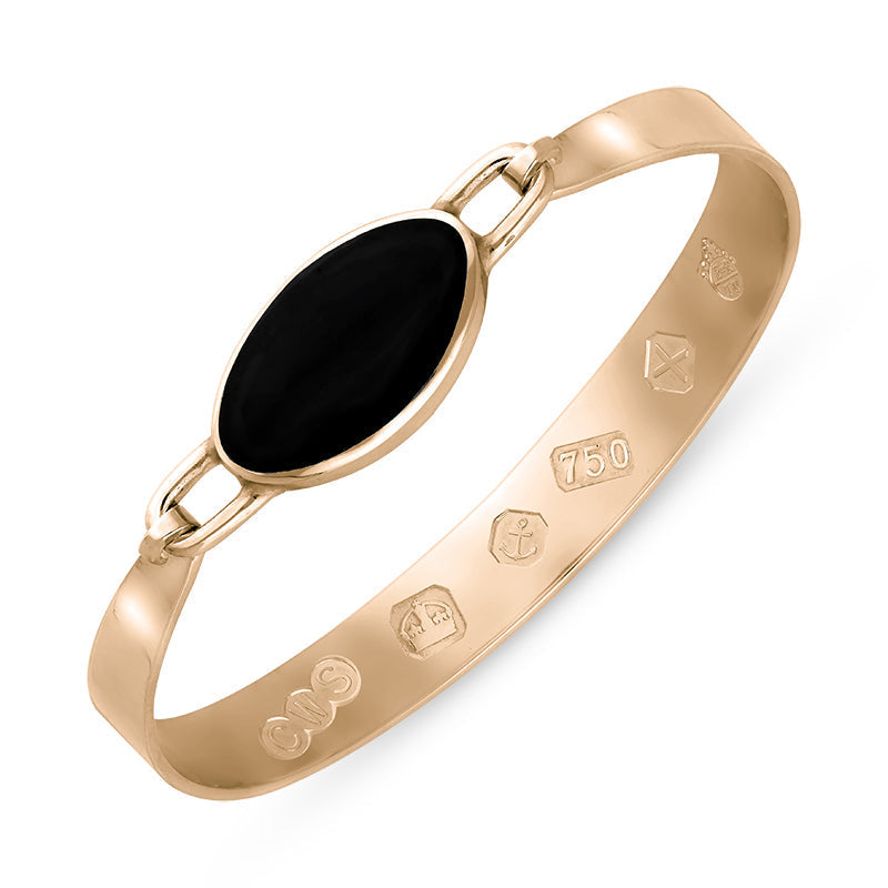 18ct Rose Gold Whitby Jet Jubilee Hallmark Collection Wide Oval Bangle, B020_JFH