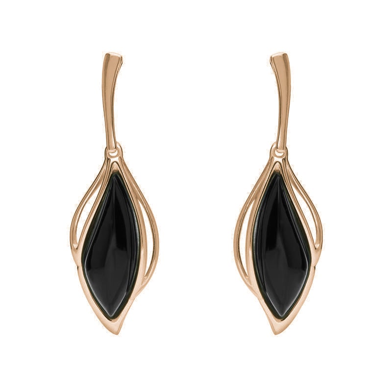 18ct Rose Gold Whitby Jet Open Marquise Drop Earrings, E2437