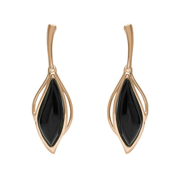 18ct Rose Gold Whitby Jet Open Marquise Drop Earrings, E2437