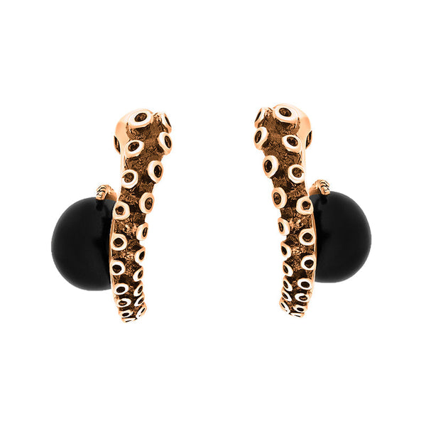 18ct Rose Gold Whitby Jet Tentacle Hoop Earrings, E2462.