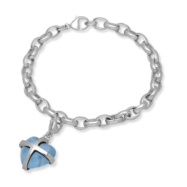 18ct White Gold Aquamarine Medium Cross Heart Charm Bracelet, B1210