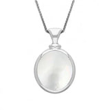 18ct White Gold Blue John White Mother Of Pearl Small Double Sided Oval Fob Necklace, P219.