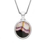 18ct White Gold Blue John White Mother Of Pearl Small Double Sided Oval Fob Necklace, P219_2.