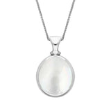 18ct White Gold Blue John White Mother Of Pearl Small Double Sided Pear Fob Necklace, P220.