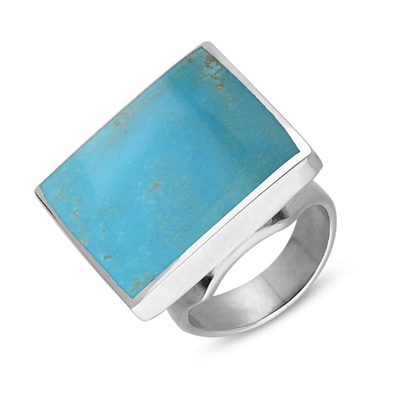 18ct White Gold Sterling Silver Turquoise Jubilee Hallmark Collection Medium Square Ring. R604_JFH.