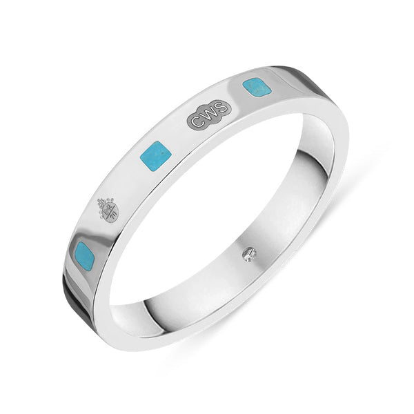 18ct White Gold Turquoise Jubilee Hallmark Collection Princess Cut 3mm Ring, R1199_3_JFH