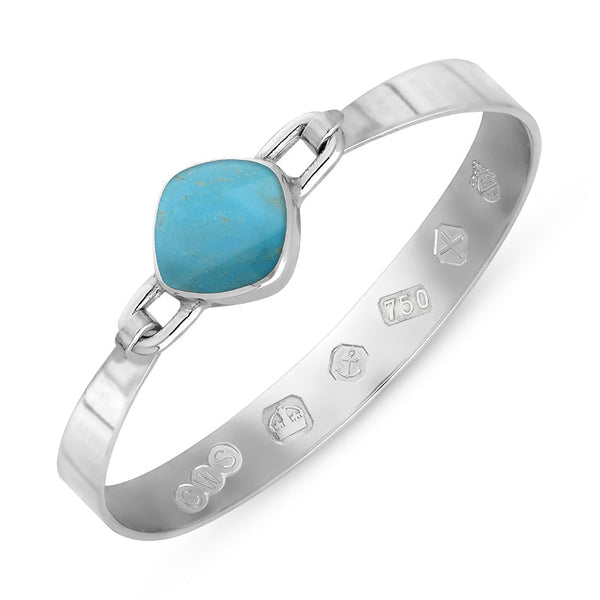 18ct White Gold Turquoise Jubilee Hallmark Collection Wide Cushion Bangle, B036_JFH