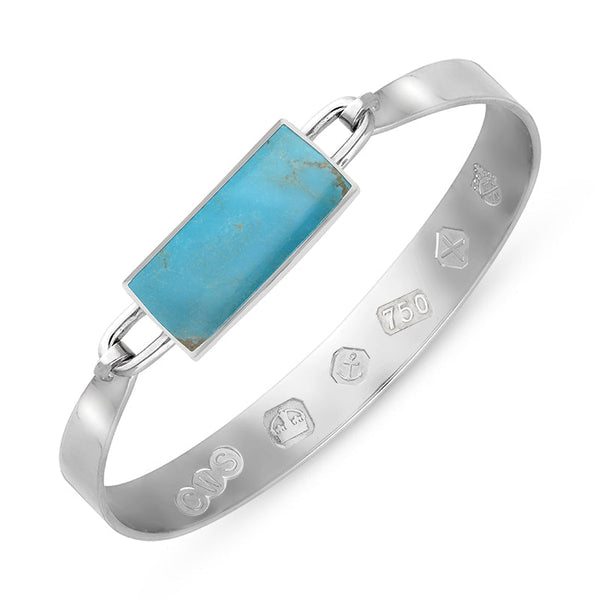 18ct White Gold Turquoise Jubilee Hallmark Collection Wide Oblong Bangle, B030_JFH