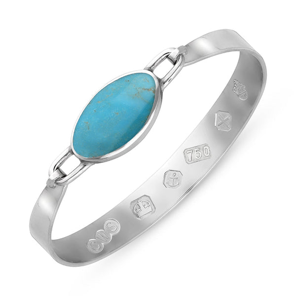 18ct White Gold Turquoise Jubilee Hallmark Collection Wide Oval Bangle, B020_JFH