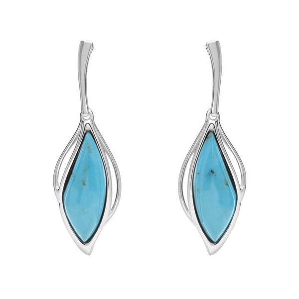 18ct White Gold Turquoise Open Marquise Drop Earrings, E2437